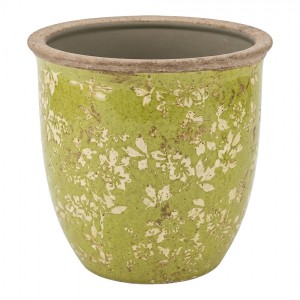 Zelený keramický obal na květináč Rustic Wild Herb L - Ø 17*17 cm