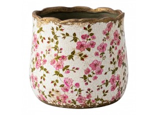Keramický obal na květináč s růžovými květy Vintage Bloom M - Ø 14*12 cm