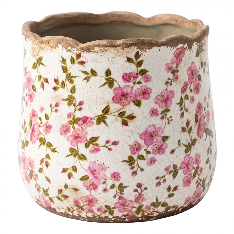 Keramický obal na květináč s růžovými květy Vintage Bloom S - Ø 11*10 cm