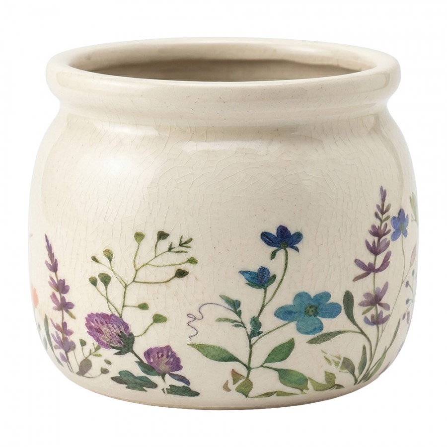 Keramický obal na květináč s lučními květy Rustic Flora S - Ø 12*10 cm