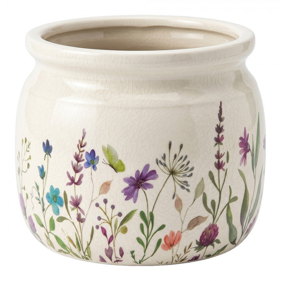 Keramický obal na květináč s lučními květy Rustic Flora M - Ø 16*13 cm