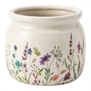 Keramický obal na květináč s lučními květy Rustic Flora - Ø 20*15 cm