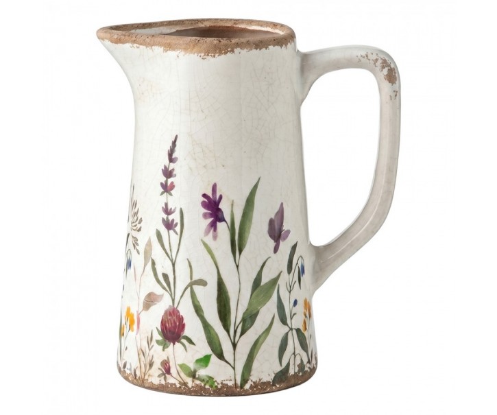 Dekorativní keramický džbán s lučními květy Rustic Flora M - 16*11*20 cm Clayre & Eef