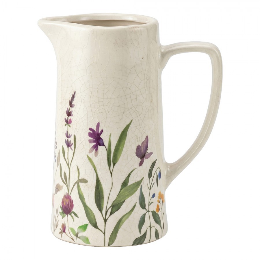 Dekorativní keramický džbán s lučními květy Rustic Flora L - 21*14*26 cm