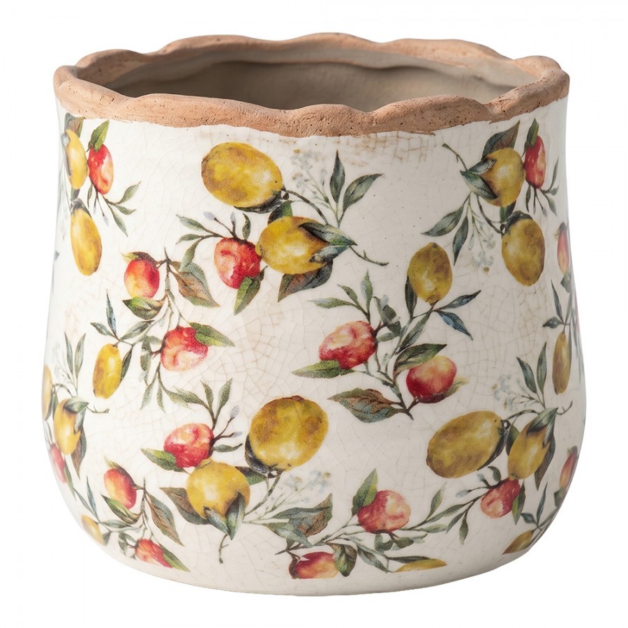 Keramický obal na květináč s citróny Lemon Grove L - Ø 18*16 cm