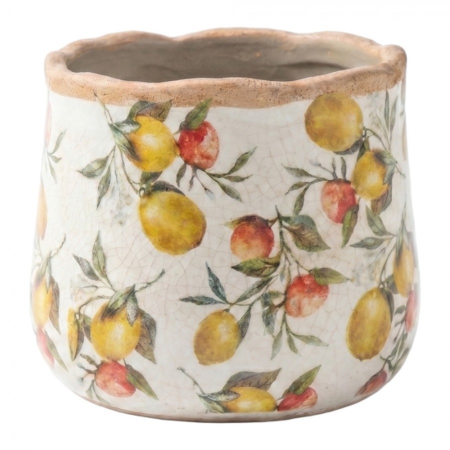 Keramický obal na květináč s citróny Lemon Grove S - Ø 11*10 cm