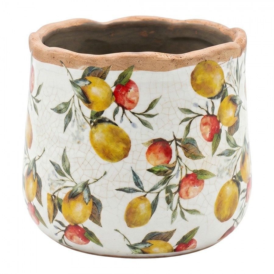 Keramický obal na květináč s citróny Lemon Grove M - Ø 14*12 cm