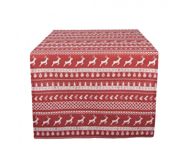 Červený bavlněný běhoun s jeleny Nordic Christmas New - 50*140 cm Clayre & Eef