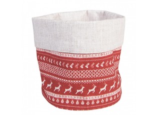 Červený bavlněný košík na pečivo s jeleny Nordic Christmas New - Ø 15*16 cm
