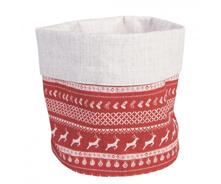 Červený bavlněný košík na pečivo s jeleny Nordic Christmas New - Ø 15*16 cm Clayre & Eef