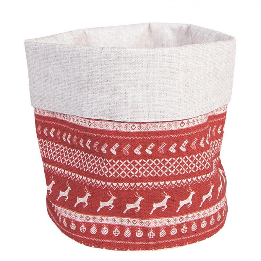 Červený bavlněný košík na pečivo s jeleny Nordic Christmas New - Ø 15*16 cm