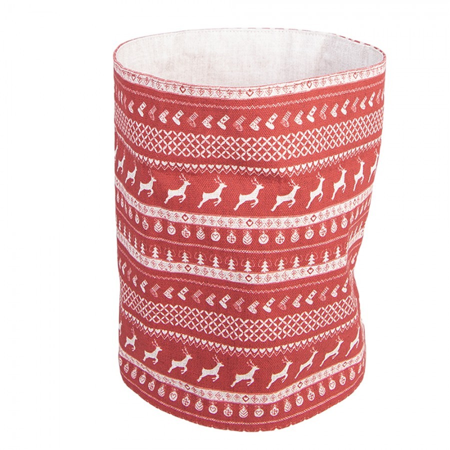Červený bavlněný košík na pečivo s jeleny Nordic Christmas New - Ø 15*16 cm