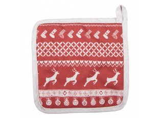 Červená bavlněná chňapka podložka s jeleny Nordic Christmas New - 20*20 cm
