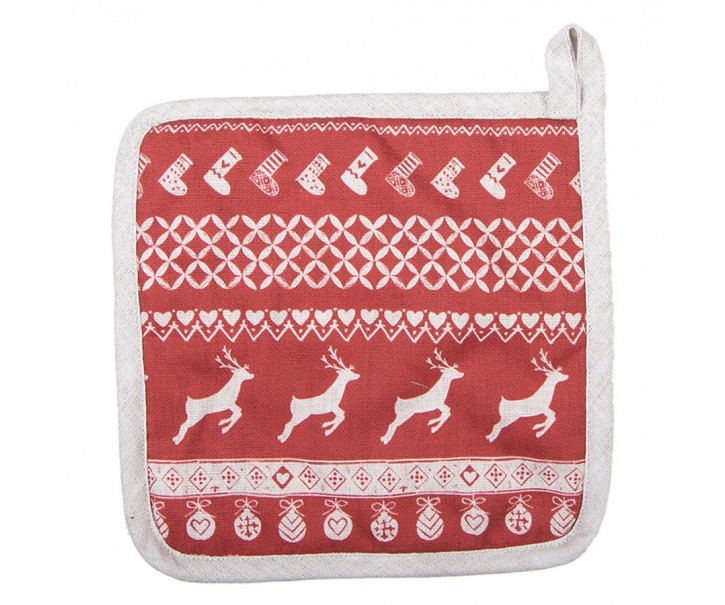 Červená bavlněná chňapka podložka s jeleny Nordic Christmas New - 20*20 cm Clayre & Eef