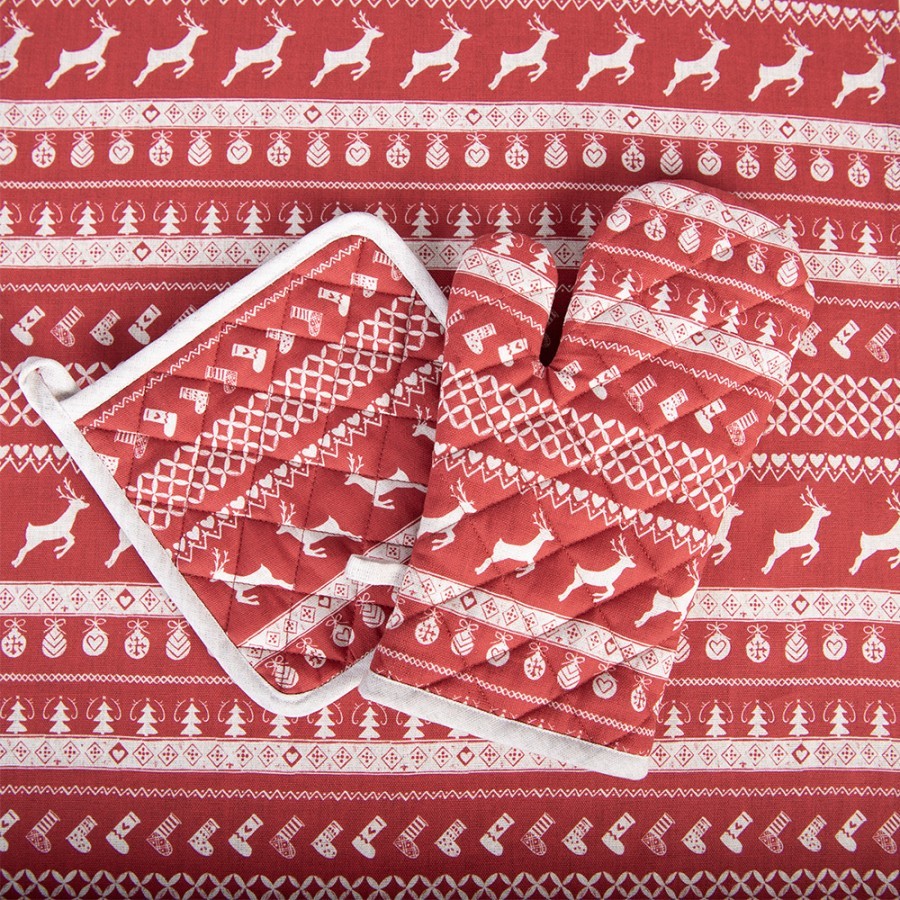 Červená bavlněná chňapka podložka s jeleny Nordic Christmas New - 20*20 cm