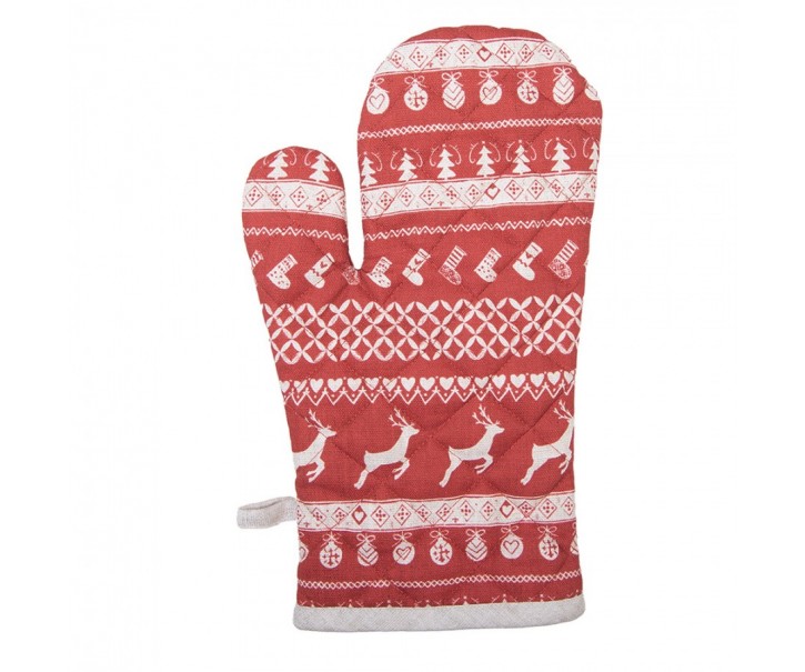 Červená bavlněná chňapka rukavice s jeleny Nordic Christmas New - 16*30 cm Clayre & Eef