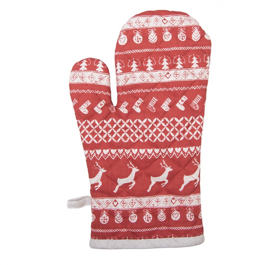 Červená bavlněná chňapka rukavice s jeleny Nordic Christmas New - 16*30 cm