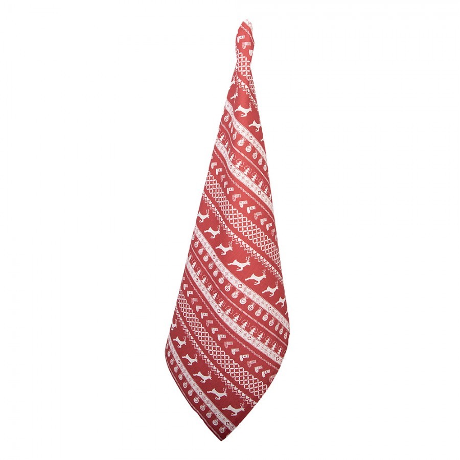 Červená bavlněná utěrka s jeleny Nordic Christmas New - 50*85 cm