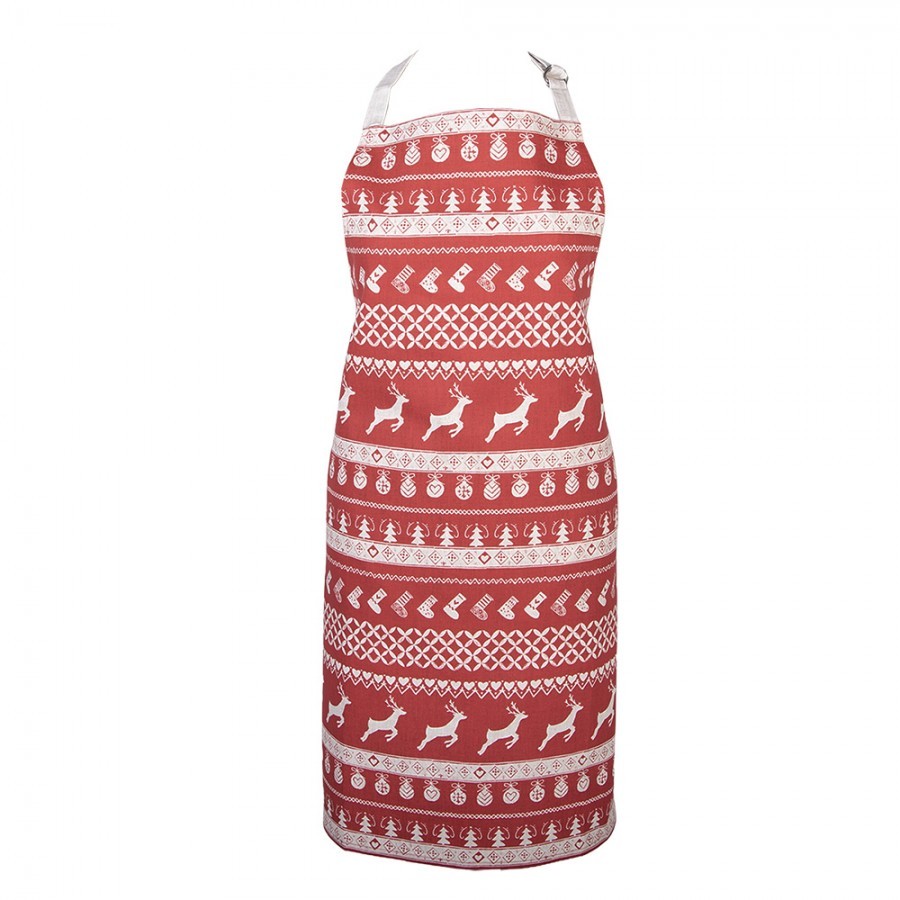 Červená bavlněná zástěra s jeleny Nordic Christmas New - 70*85 cm