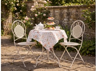 Béžový zahradní kovový Bistro set stůl a 2 židle - Ø 60*74 / 50*40*92 cm 
