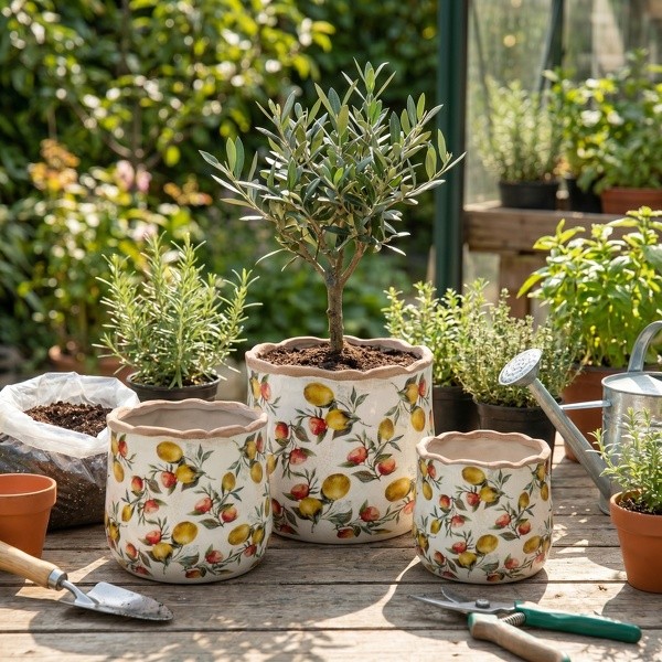 Keramický obal na květináč s citróny Lemon Grove S - Ø 11*10 cm