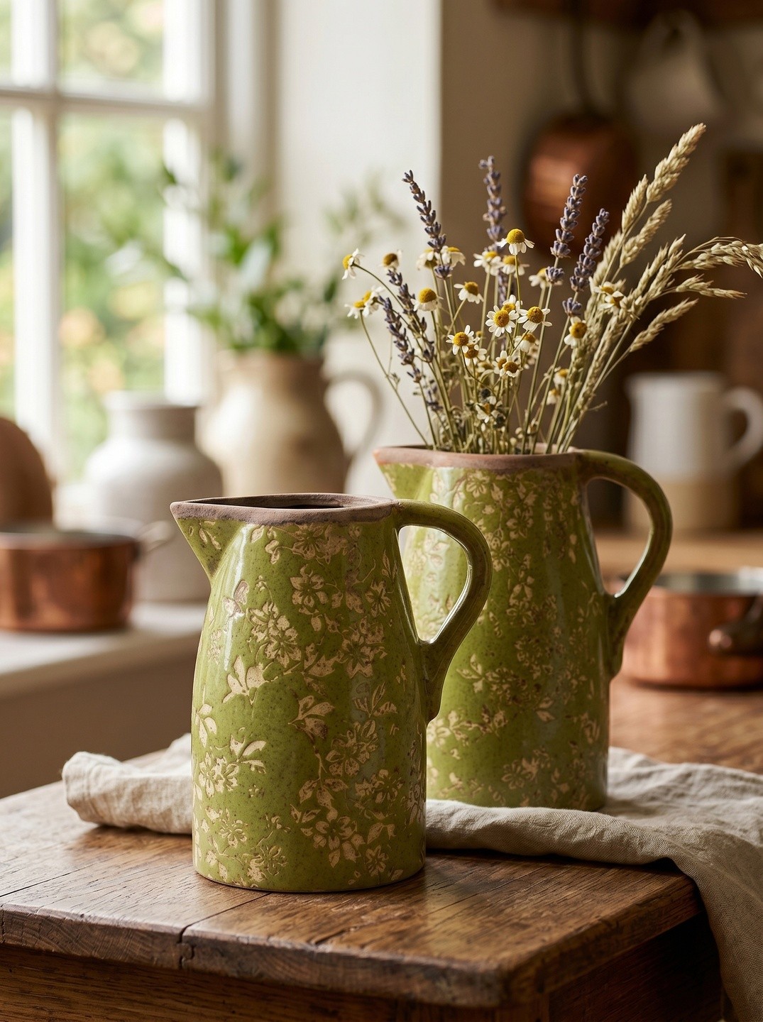 Zelený keramický džbán Rustic Wild Herb L - 20*16*24 cm