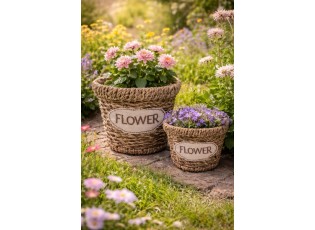 2ks pletený košík z mořské trávy Flower - Ø 16*13 / Ø 13*11 cm
