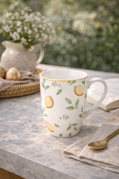 Bílý porcelánový hrnek s citróny Lemons & Leafs - 12*8*10 cm / 300 ml