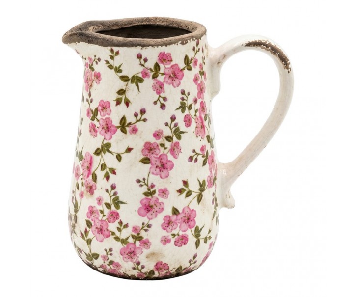 Keramický džbán s růžovými květy Vintage Bloom L - 20*14*23 cm Clayre & Eef