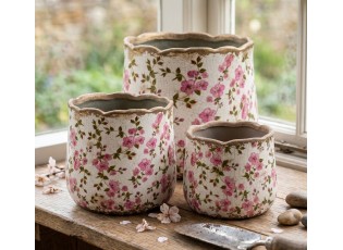 Keramický obal na květináč s růžovými květy Vintage Bloom L - Ø 18*16 cm