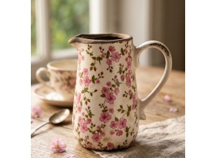 Keramický džbán s růžovými květy Vintage Bloom L - 20*14*23 cm