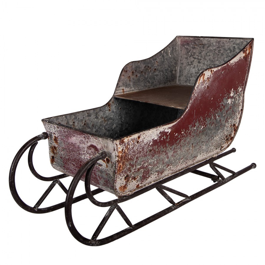 Červené antik kovové sáně - Vánoční nostalgie - 51*23*30 cm