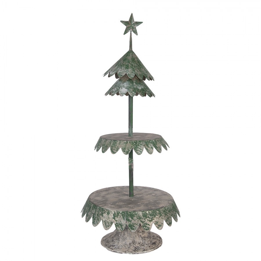 Zelený vintage dekorační etažér stromek Christmas Tree - Ø 32*75 cm