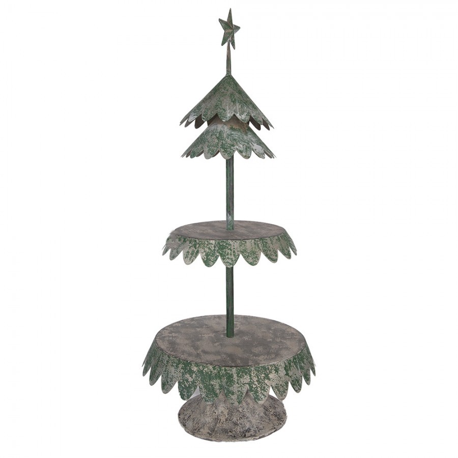 Zelený vintage dekorační etažér stromek Christmas Tree - Ø 32*75 cm