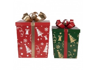 Christmas Decoration Figurine Gift 26x26x33 / 21x21x27 Cm Red Metal - (2) 26*26*33 / 21*21*27 cm
