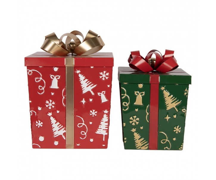 Christmas Decoration Figurine Gift 26x26x33 / 21x21x27 Cm Red Metal - (2) 26*26*33 / 21*21*27 cm Clayre & Eef