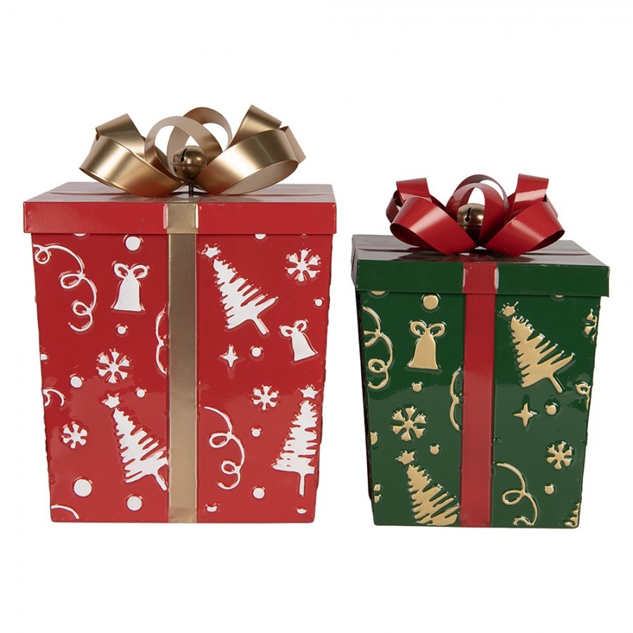 Christmas Decoration Figurine Gift 26x26x33 / 21x21x27 Cm Red Metal - (2) 26*26*33 / 21*21*27 cm