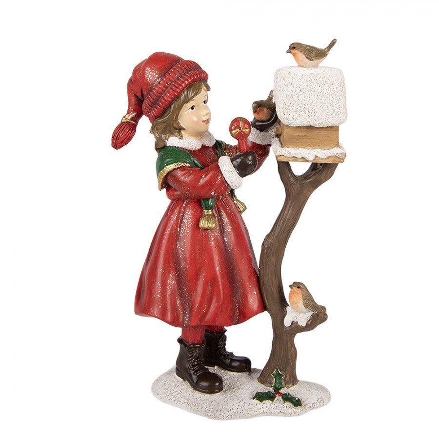 Kouzelná vánoční dekorace děvče u krmítka s ptáčky - 13*7*19 cm
