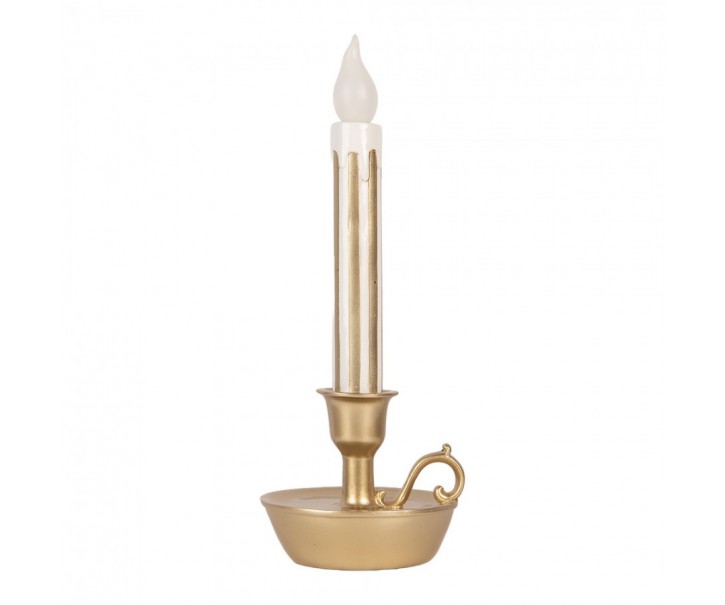 Christmas Decoration With LED Lighting Candlestick 13x12x32 Cm Gold Colored Plastic - LED 13*12*32 cm Clayre & Eef