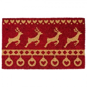 Červená kokosová rohožka s jeleny Nordic Christmas New - 75*45*1 cm