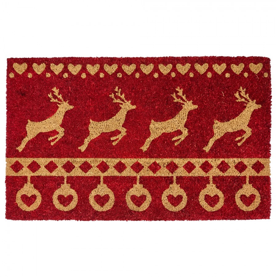 Červená kokosová rohožka s jeleny Nordic Christmas New - 75*45*1 cm