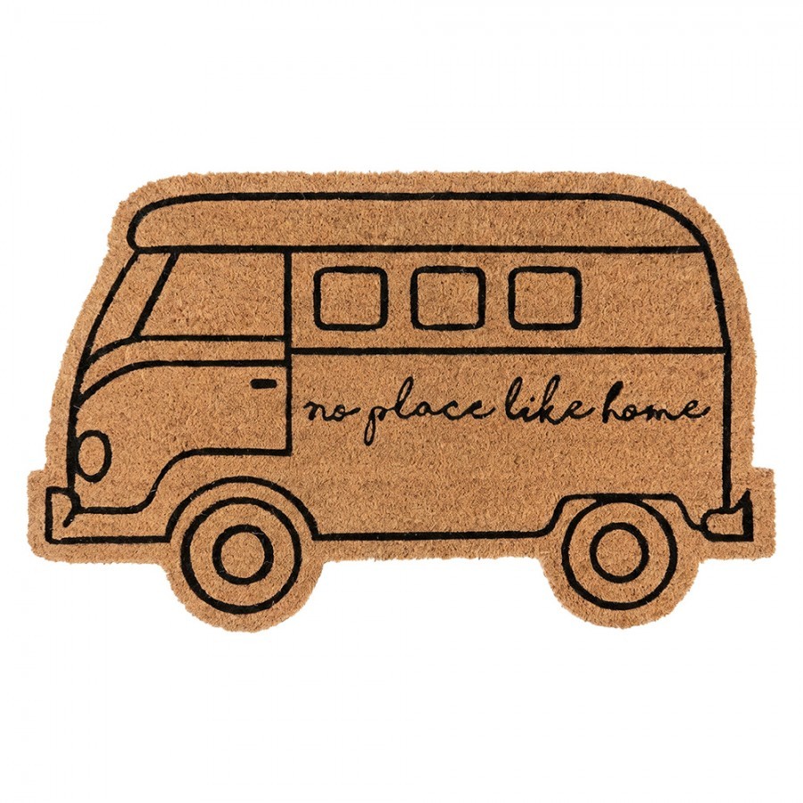 Hnědá kokosová rohožka ve tvaru retro autobusu - 75*45*1 cm
