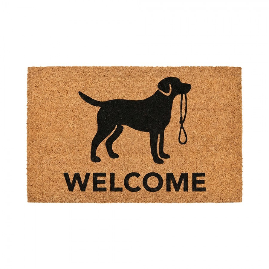 Hnědá kokosová rohožka s pejskem Welcome - 75*45*1 cm