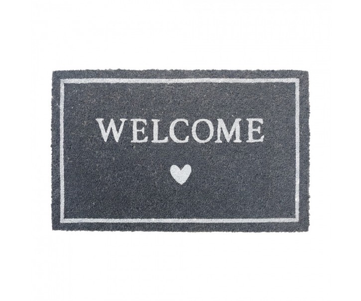 Šedá kokosová rokožka se srdíčkem Welcome - 75*45*1 cm Clayre & Eef