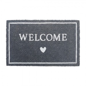 Šedá kokosová rokožka se srdíčkem Welcome - 75*45*1 cm