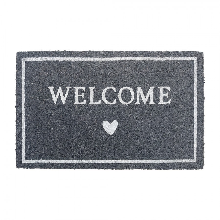 Šedá kokosová rohožka se srdíčkem Welcome - 75*45*1 cm