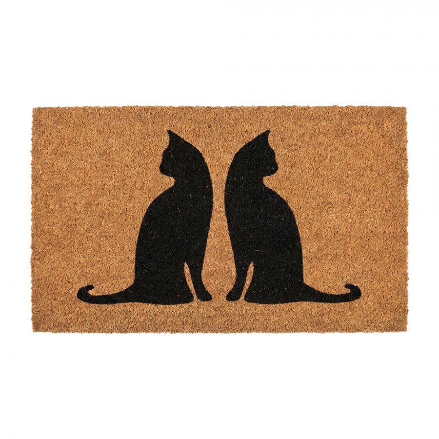 Hnědá kokosová rohožka s kočkami Cat - 75*45*1 cm