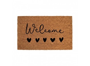 Hnědá kokosová rohožka se srdíčky Welcome - 75*45*1 cm