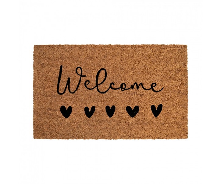 Hnědá kokosová rokožka se srdíčky Welcome - 75*45*1 cm Clayre & Eef