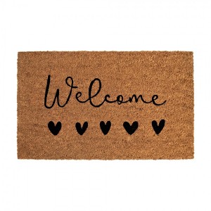Hnědá kokosová rokožka se srdíčky Welcome - 75*45*1 cm